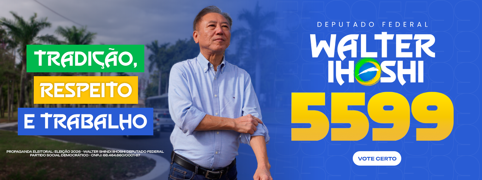 Banner principal da campanha Walter Shindi Iihoshi