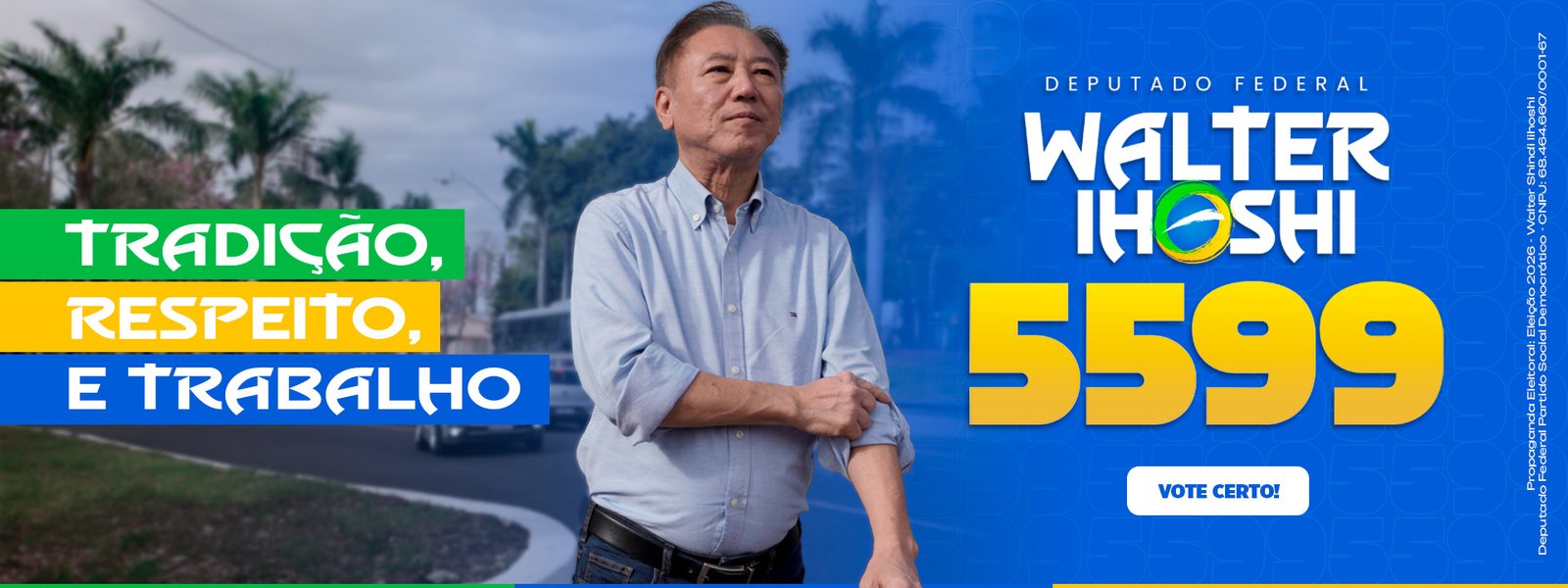 Banner principal da campanha Walter Shindi Iihoshi